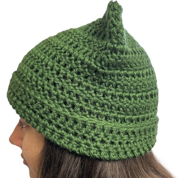 Crochet Cat Ear Cuff Beanie Unisex Green Brand New Handmade - Picture 4 of 4